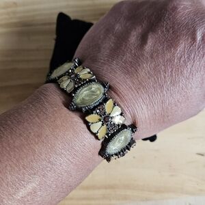 Green and Yellow Enameled Metal Stretch Bracelet